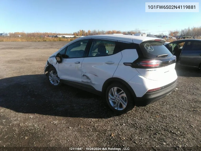 2022 Chevrolet Bolt Ev VIN: 1G1FW6S02N4119881 Lot: 12111647