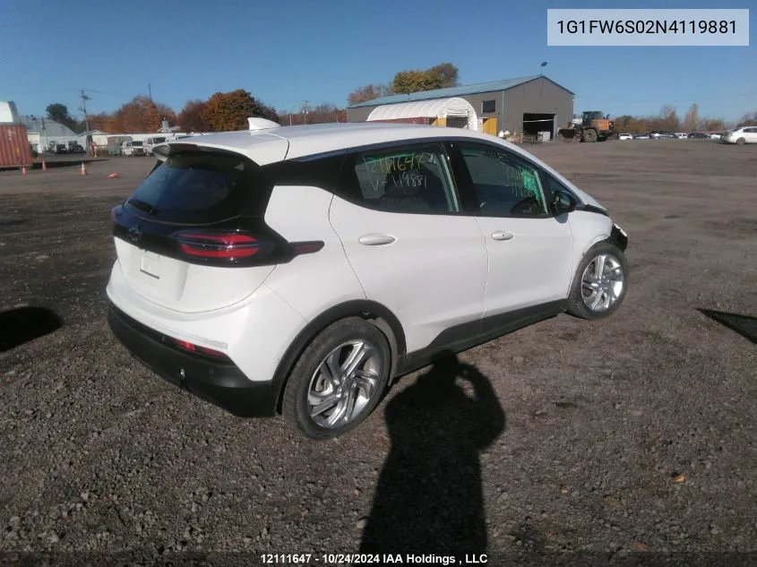 2022 Chevrolet Bolt Ev VIN: 1G1FW6S02N4119881 Lot: 12111647