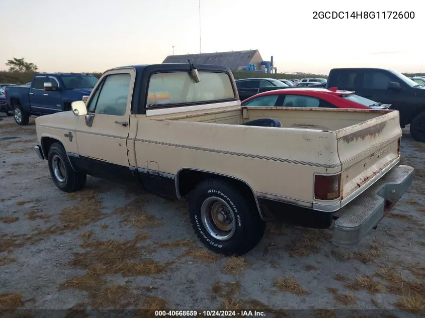 1986 Chevrolet C10 VIN: 2GCDC14H8G1172600 Lot: 40668659