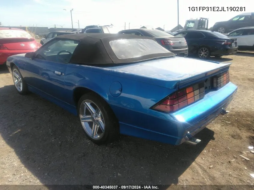 1988 Chevrolet Camaro VIN: 1G1FP31E2JL190281 Lot: 40345037