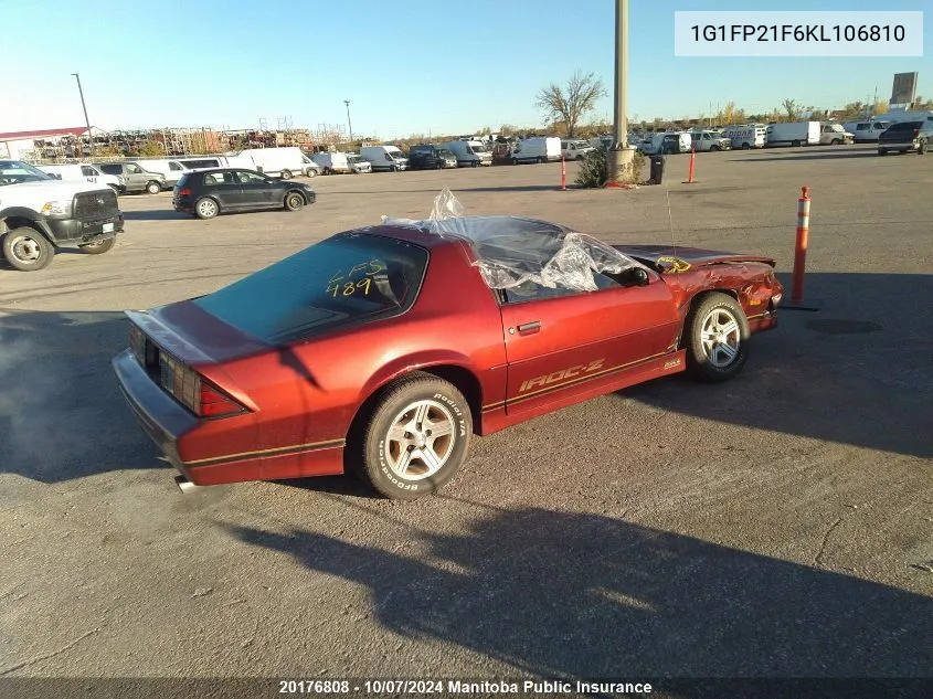 1G1FP21F6KL106810 1989 Chevrolet Camaro Iroc-Z