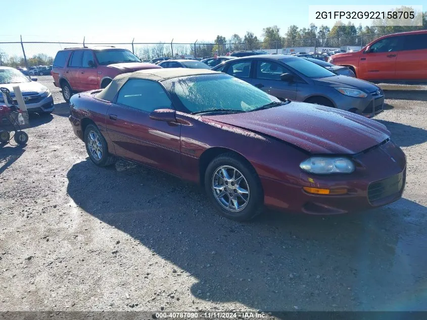 2002 Chevrolet Camaro Z28 VIN: 2G1FP32G922158705 Lot: 40787090