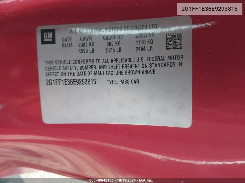 2G1FF1E36E9293815 2014 Chevrolet Camaro Lt