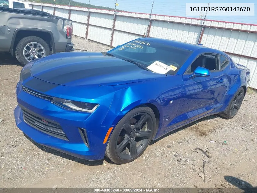 2016 Chevrolet Camaro 2Lt VIN: 1G1FD1RS7G0143670 Lot: 40303240