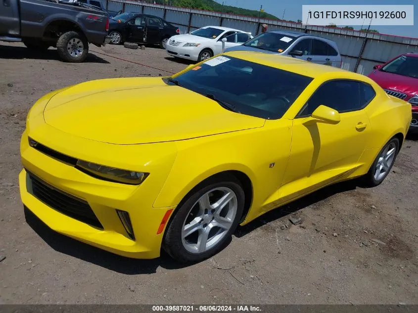 2017 Chevrolet Camaro 2Lt VIN: 1G1FD1RS9H0192600 Lot: 39587021