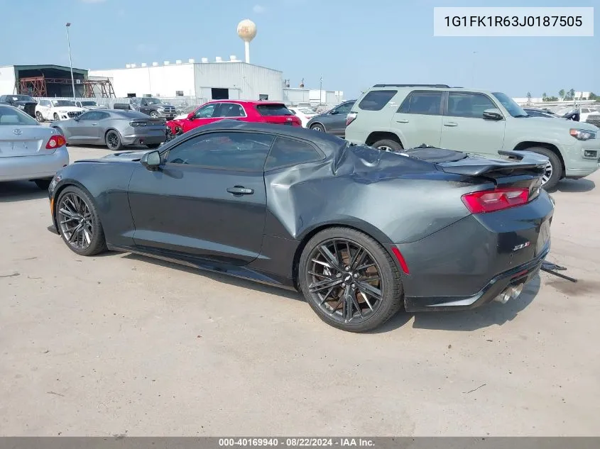 2018 Chevrolet Camaro Zl1 VIN: 1G1FK1R63J0187505 Lot: 40169940