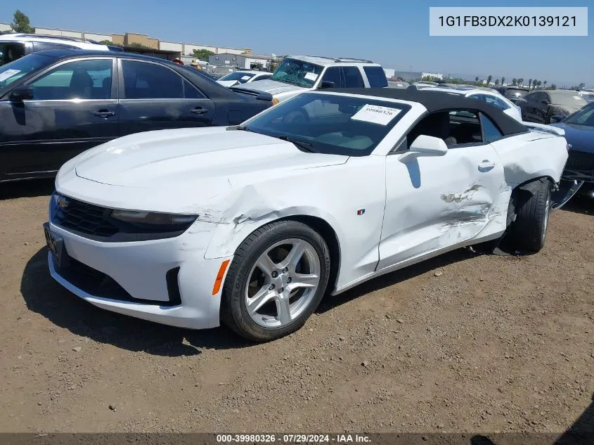 2019 Chevrolet Camaro 1Lt VIN: 1G1FB3DX2K0139121 Lot: 39980326