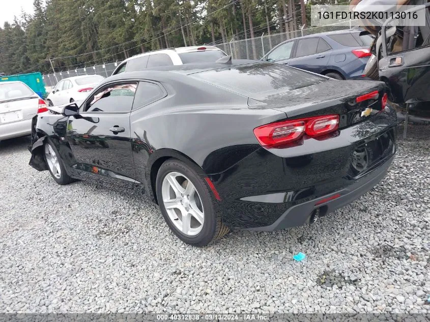 2019 Chevrolet Camaro Lt VIN: 1G1FD1RS2K0113016 Lot: 40312838