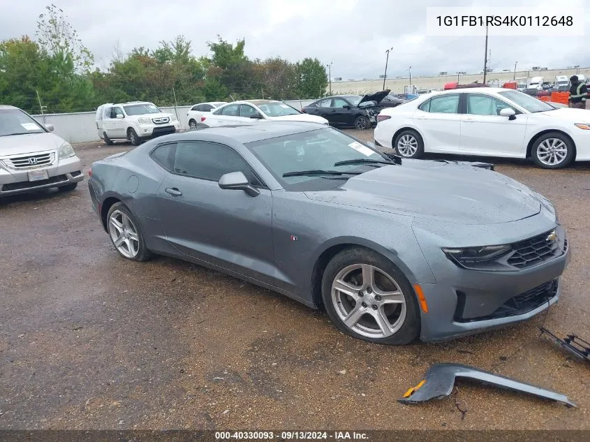 2019 Chevrolet Camaro 1Lt VIN: 1G1FB1RS4K0112648 Lot: 40330093