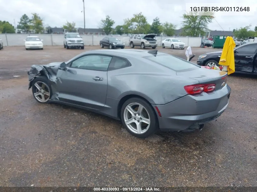 2019 Chevrolet Camaro 1Lt VIN: 1G1FB1RS4K0112648 Lot: 40330093