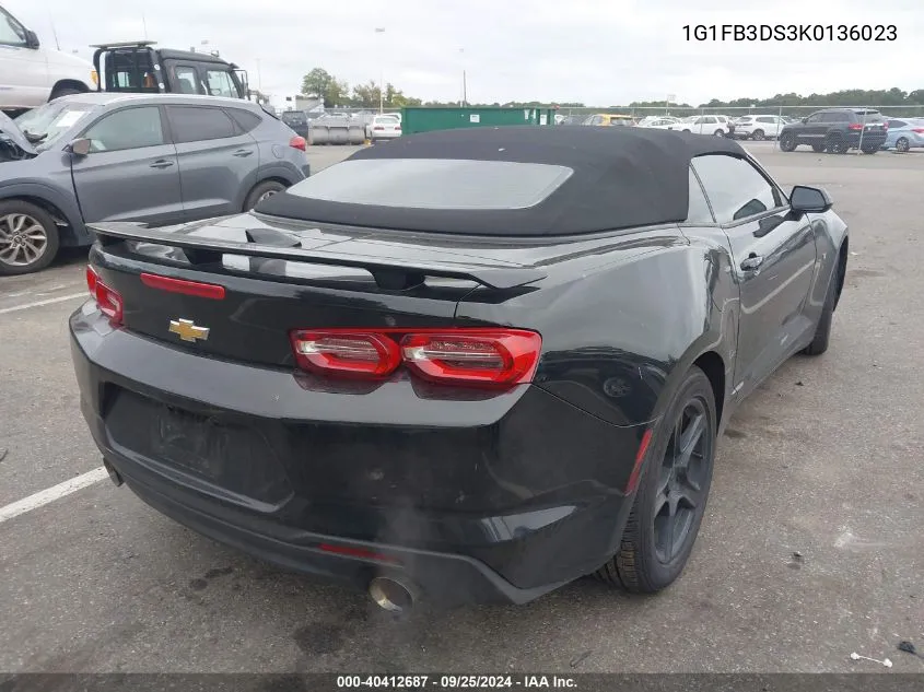 2019 Chevrolet Camaro 1Lt VIN: 1G1FB3DS3K0136023 Lot: 40412687