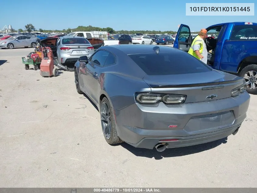 2019 Chevrolet Camaro 2Lt VIN: 1G1FD1RX1K0151445 Lot: 40486779