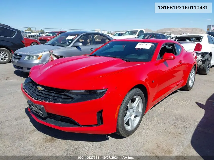 2019 Chevrolet Camaro 1Lt VIN: 1G1FB1RX1K0110481 Lot: 40527331