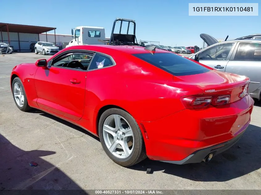 2019 Chevrolet Camaro 1Lt VIN: 1G1FB1RX1K0110481 Lot: 40527331