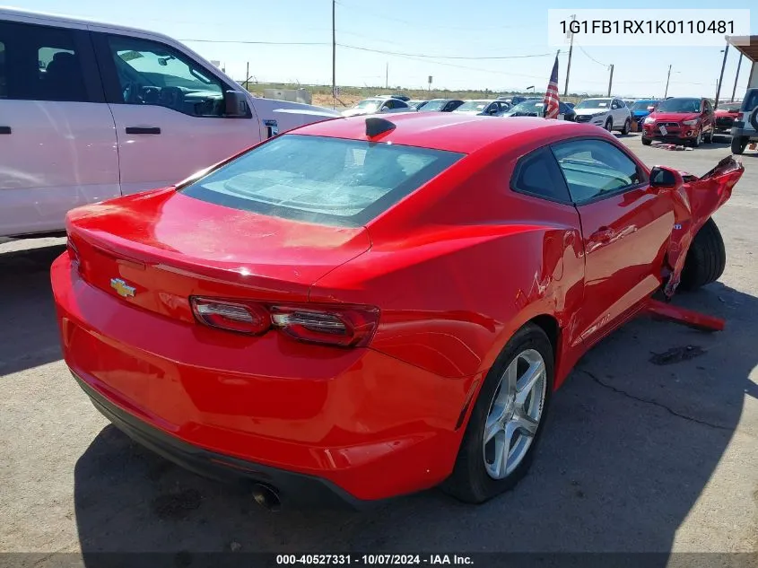 2019 Chevrolet Camaro 1Lt VIN: 1G1FB1RX1K0110481 Lot: 40527331