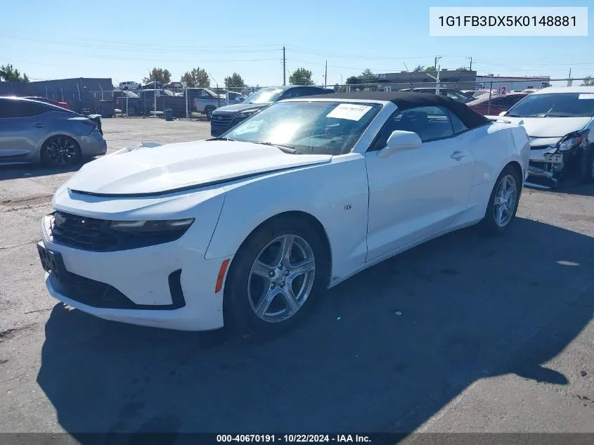 2019 Chevrolet Camaro 1Lt VIN: 1G1FB3DX5K0148881 Lot: 40670191