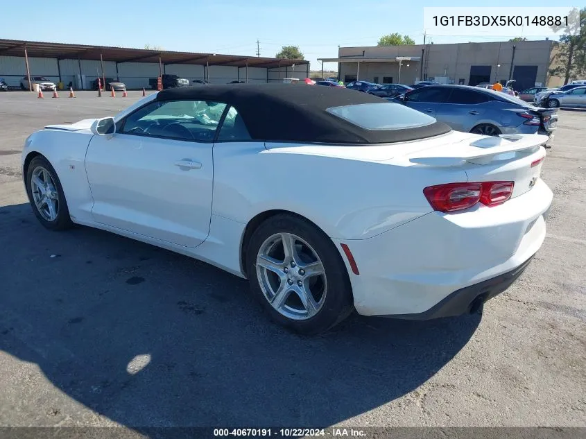 2019 Chevrolet Camaro 1Lt VIN: 1G1FB3DX5K0148881 Lot: 40670191