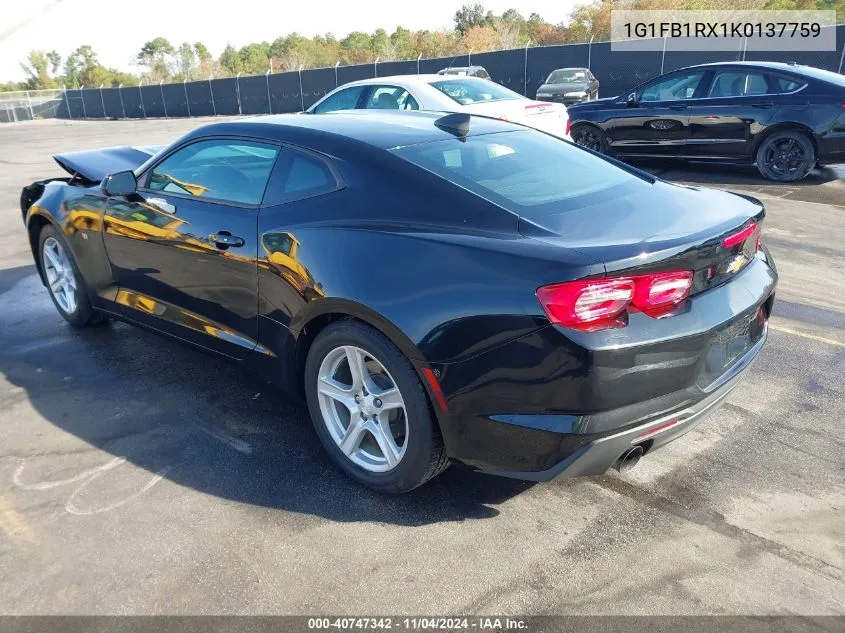 2019 Chevrolet Camaro Ls/Lt VIN: 1G1FB1RX1K0137759 Lot: 40747342