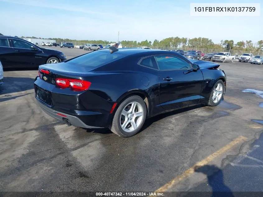 2019 Chevrolet Camaro Ls/Lt VIN: 1G1FB1RX1K0137759 Lot: 40747342