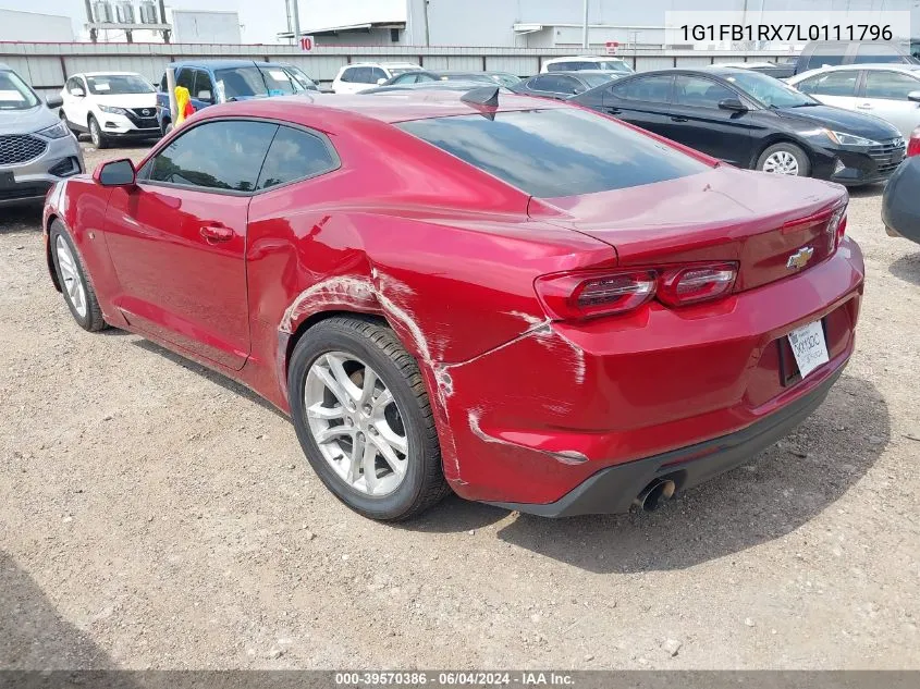 2020 Chevrolet Camaro Rwd 1Ls VIN: 1G1FB1RX7L0111796 Lot: 39570386