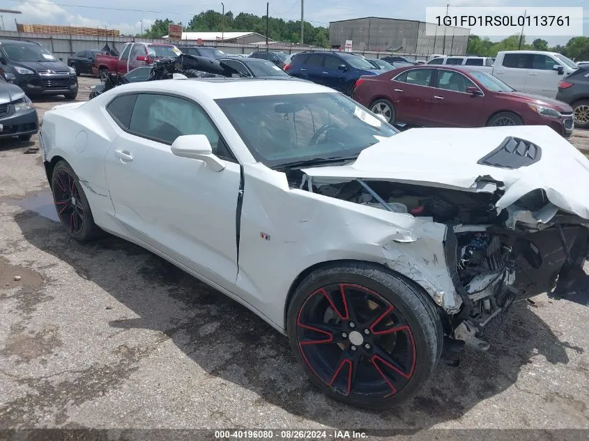 2020 Chevrolet Camaro Rwd 2Lt VIN: 1G1FD1RS0L0113761 Lot: 40196080