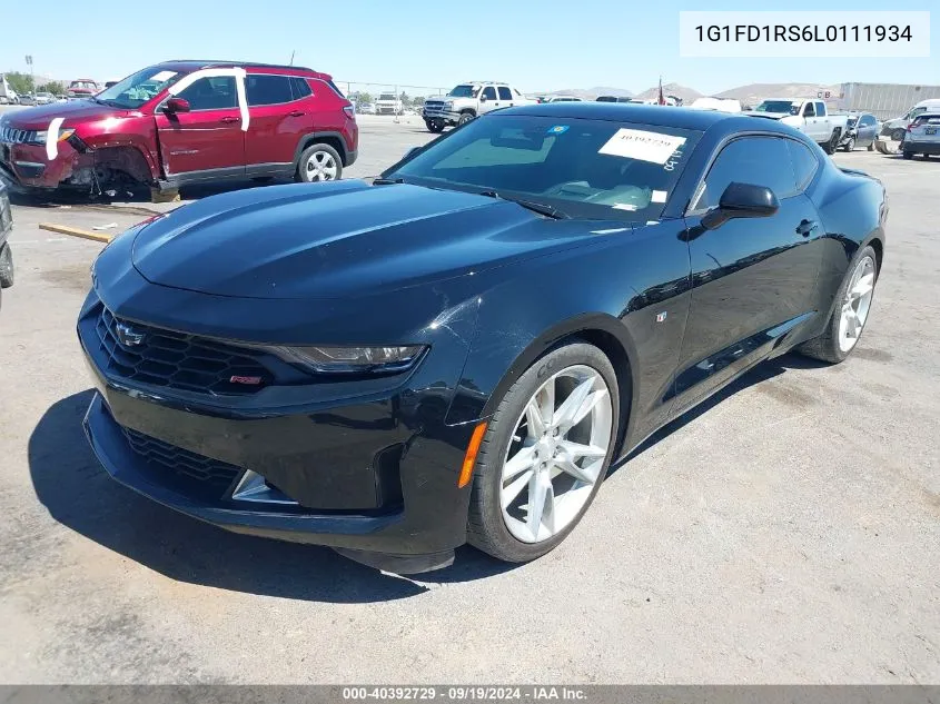 2020 Chevrolet Camaro Rwd 3Lt VIN: 1G1FD1RS6L0111934 Lot: 40392729