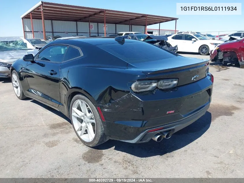 2020 Chevrolet Camaro Rwd 3Lt VIN: 1G1FD1RS6L0111934 Lot: 40392729