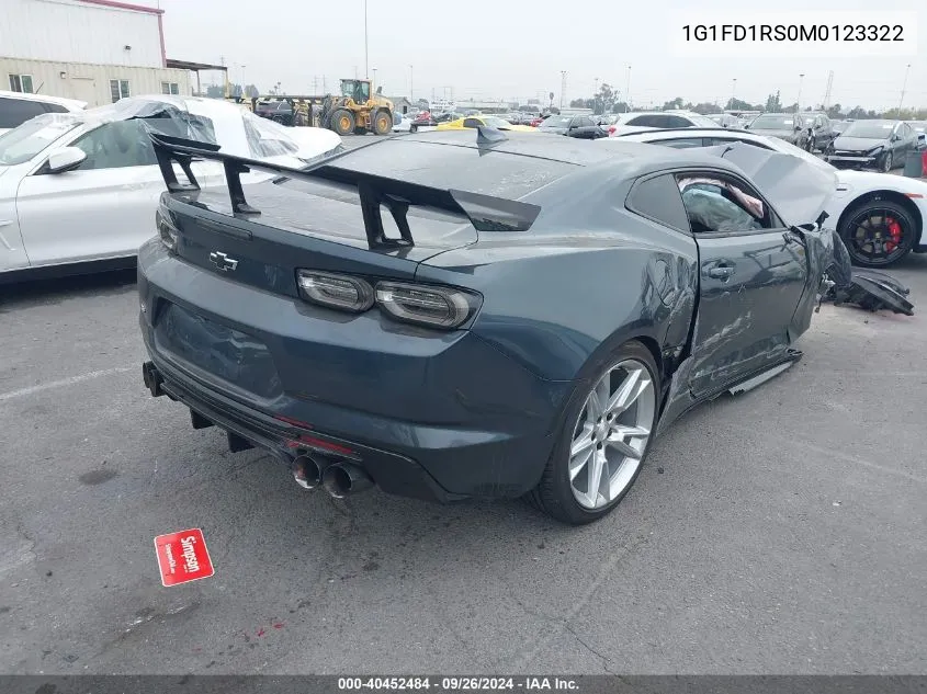 2021 Chevrolet Camaro Rwd 2Lt VIN: 1G1FD1RS0M0123322 Lot: 40452484