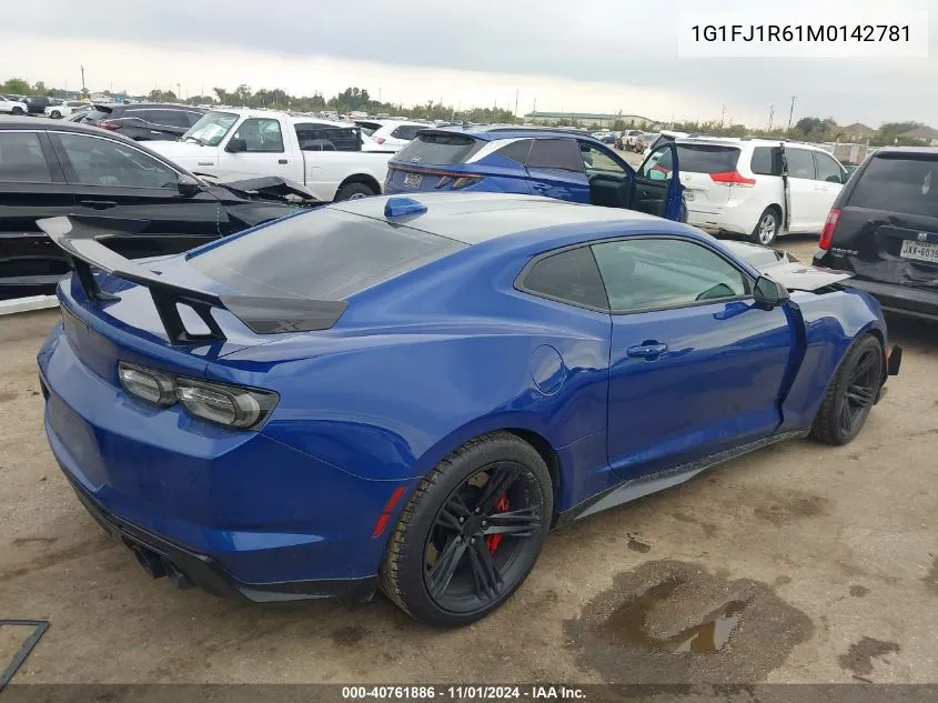 2021 Chevrolet Camaro Rwd Zl1 VIN: 1G1FJ1R61M0142781 Lot: 40761886