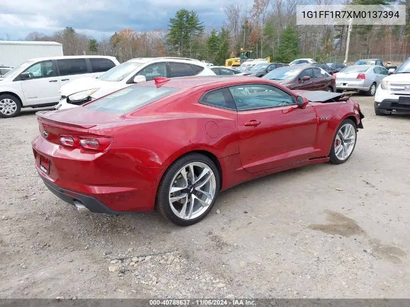 2021 Chevrolet Camaro Rwd Lt1 VIN: 1G1FF1R7XM0137394 Lot: 40788637