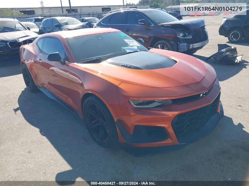 2022 Chevrolet Camaro Rwd Zl1 VIN: 1G1FK1R64N0104279 Lot: 40458427