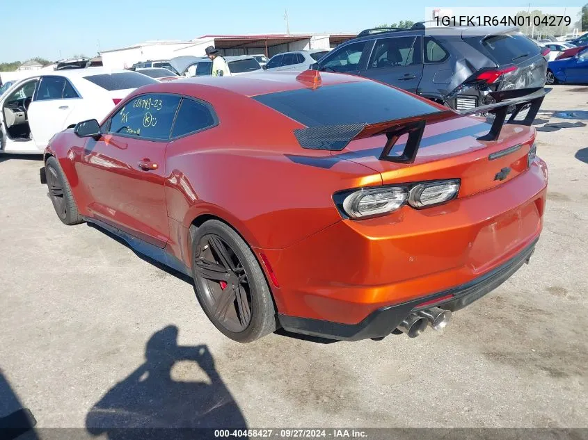 2022 Chevrolet Camaro Rwd Zl1 VIN: 1G1FK1R64N0104279 Lot: 40458427