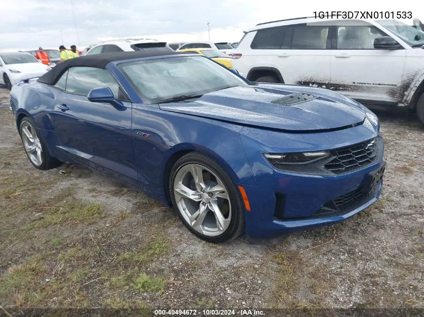 2022 Chevrolet Camaro Rwd Lt1 VIN: 1G1FF3D7XN0101533 Lot: 40494672