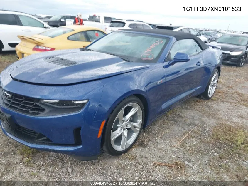 2022 Chevrolet Camaro Rwd Lt1 VIN: 1G1FF3D7XN0101533 Lot: 40494672