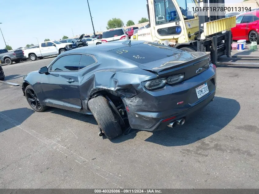 2023 Chevrolet Camaro Rwd Lt1 VIN: 1G1FF1R78P0113194 Lot: 40325086