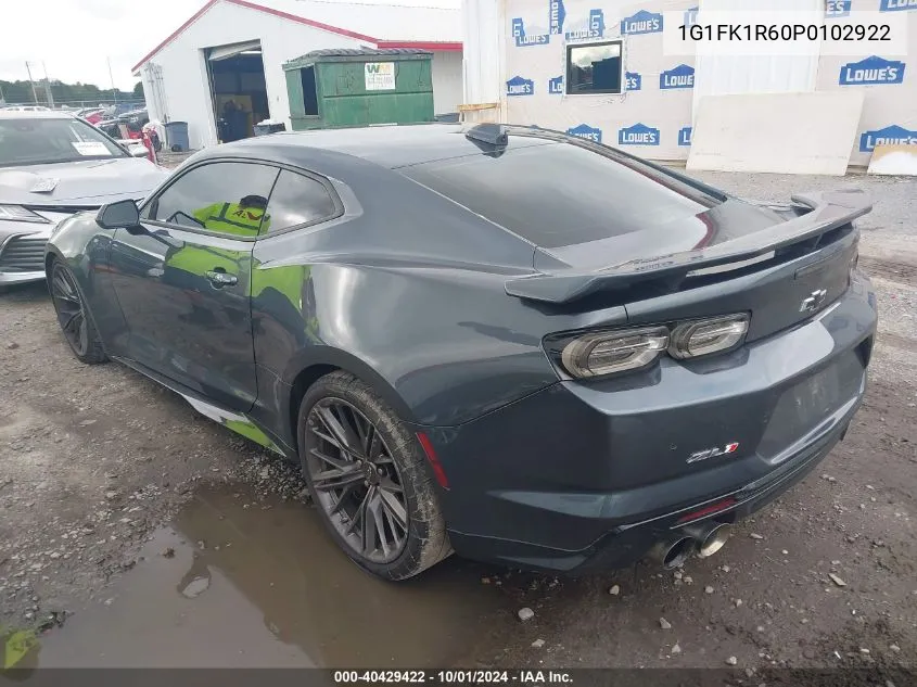 2023 Chevrolet Camaro Rwd Zl1 VIN: 1G1FK1R60P0102922 Lot: 40429422