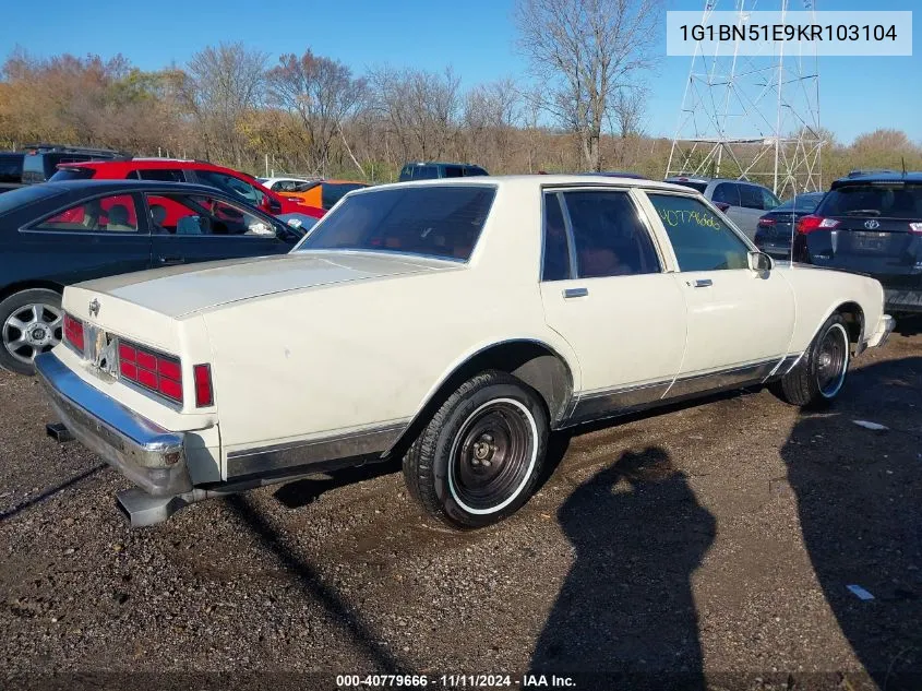 1989 Chevrolet Caprice Classic VIN: 1G1BN51E9KR103104 Lot: 40779666