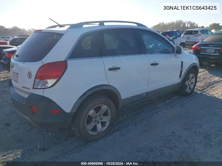 2012 Chevrolet Captiva Sport 1Ls VIN: 3GNAL1EK1CS643425 Lot: 40686996