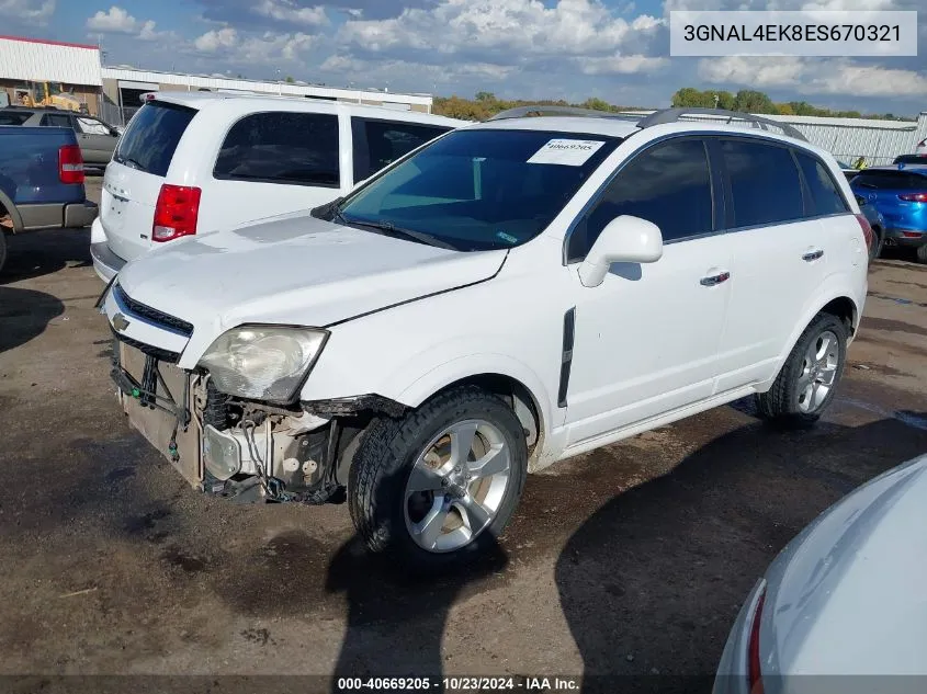 2014 Chevrolet Captiva Sport Ltz VIN: 3GNAL4EK8ES670321 Lot: 40669205