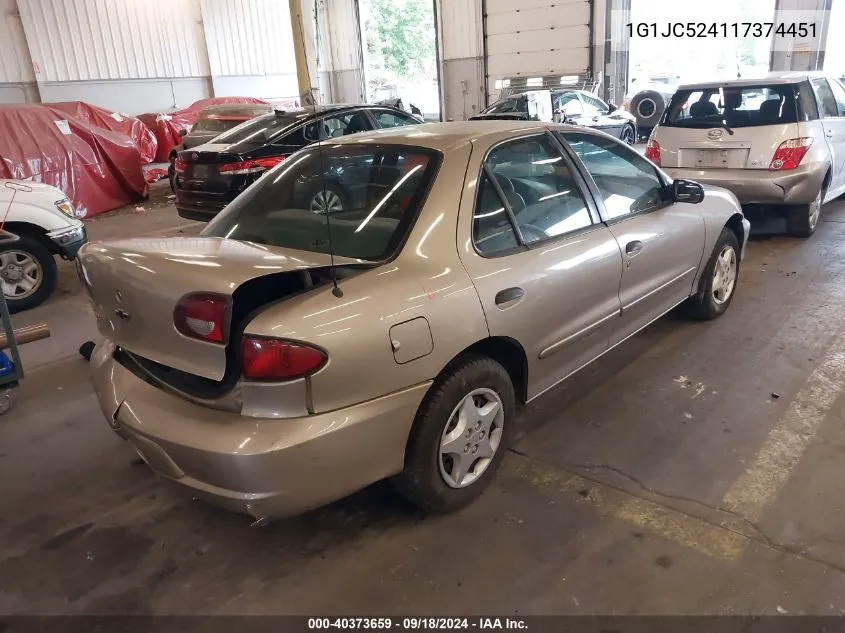 2001 Chevrolet Cavalier VIN: 1G1JC524117374451 Lot: 40373659