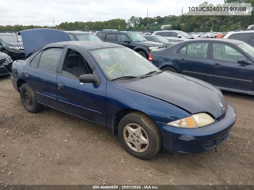 2001 Chevrolet Cavalier VIN: 1G1JC524017190988 Lot: 40484929