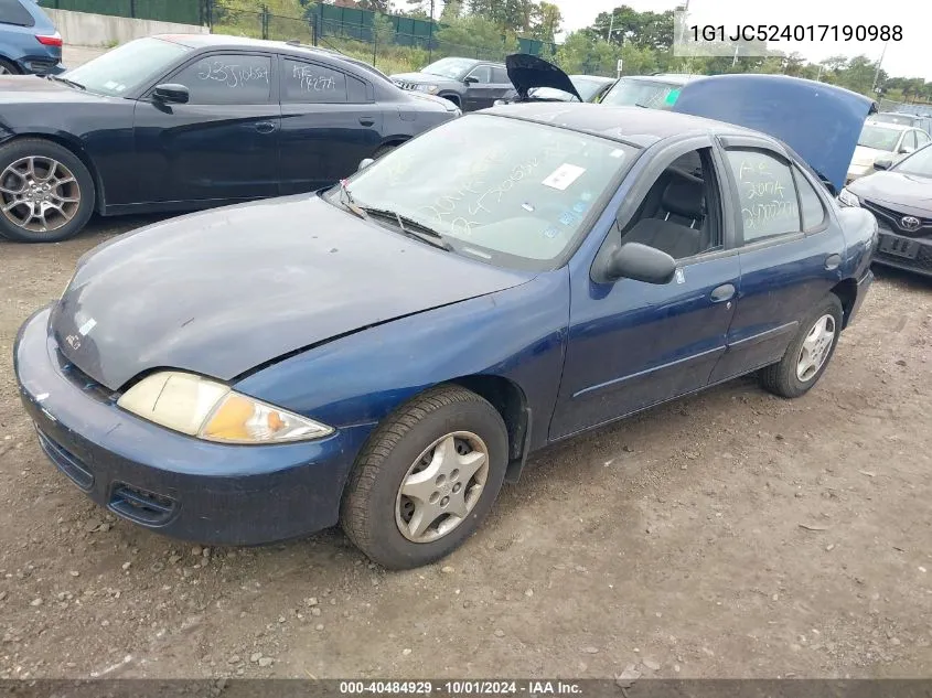 2001 Chevrolet Cavalier VIN: 1G1JC524017190988 Lot: 40484929