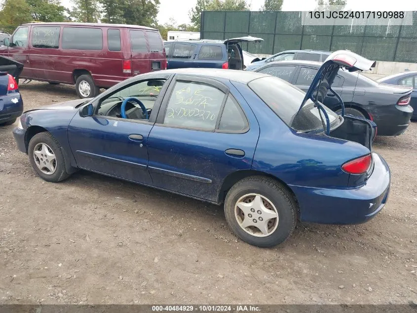 2001 Chevrolet Cavalier VIN: 1G1JC524017190988 Lot: 40484929