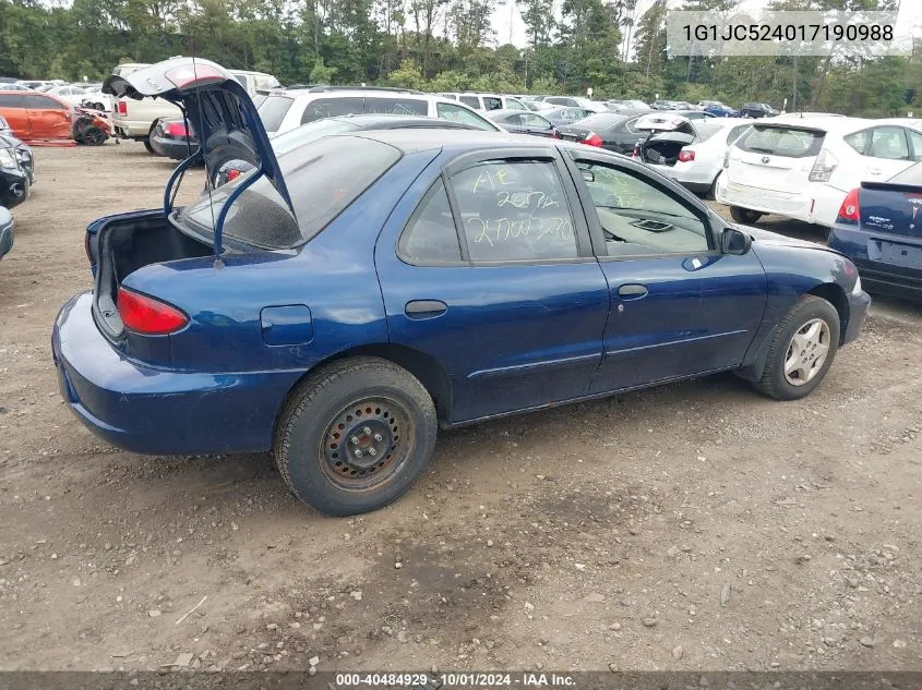 2001 Chevrolet Cavalier VIN: 1G1JC524017190988 Lot: 40484929