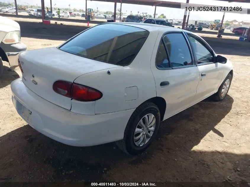 2001 Chevrolet Cavalier VIN: 1G1JC524317412486 Lot: 40511483