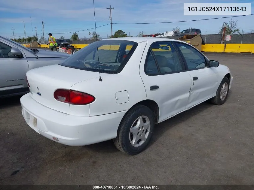 2001 Chevrolet Cavalier VIN: 1G1JC524X17113643 Lot: 40718851