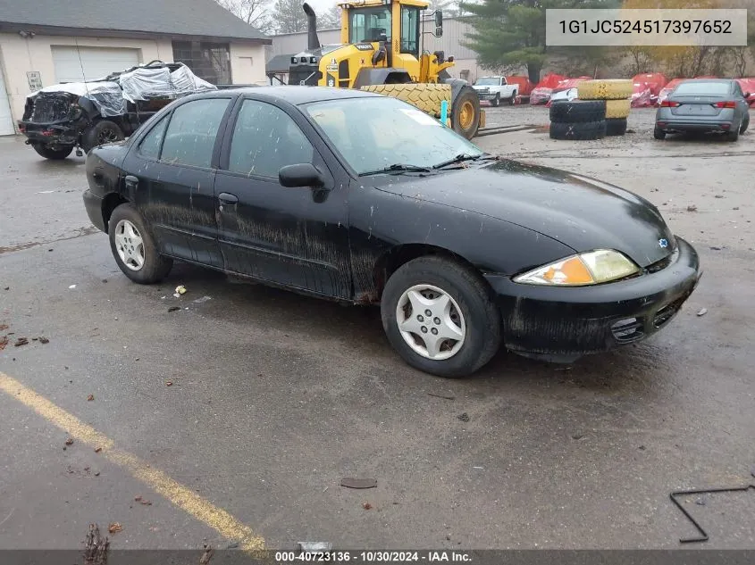 2001 Chevrolet Cavalier VIN: 1G1JC524517397652 Lot: 40723136