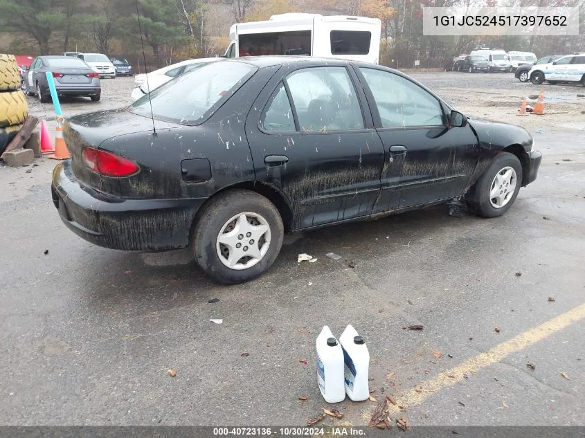 2001 Chevrolet Cavalier VIN: 1G1JC524517397652 Lot: 40723136