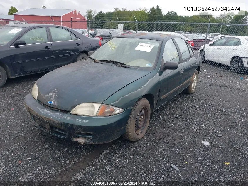 2002 Chevrolet Cavalier VIN: 1G1JC524527342474 Lot: 40431096