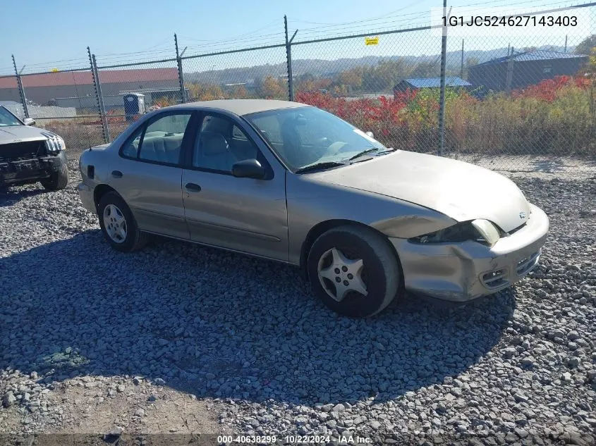 2002 Chevrolet Cavalier VIN: 1G1JC524627143403 Lot: 40638299